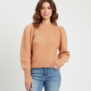 TOPSHOP Peach Puff Sleeve Textured Knit Sweater Women's Size Small 4/6
